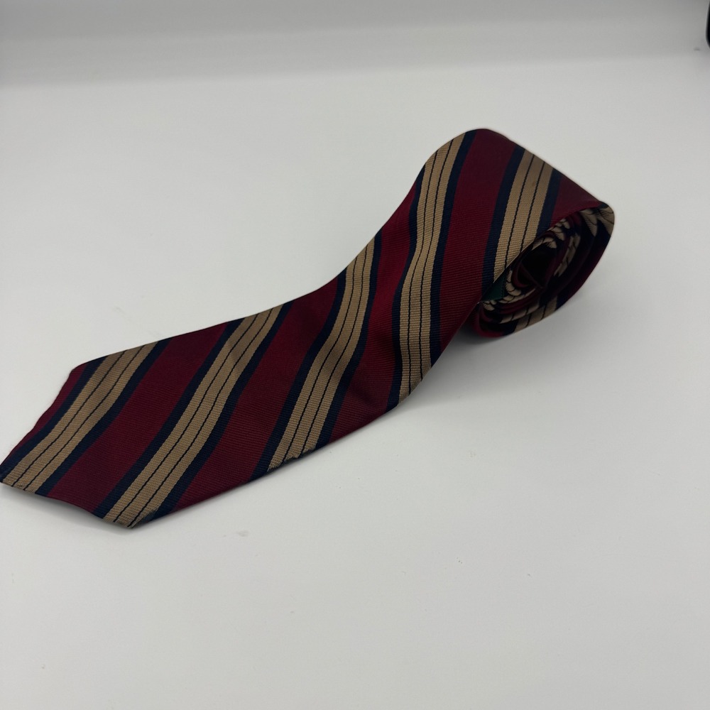 Vintage Resilio Mens Silk Blend Rep Stripe Tie Burgundy Diagonal Striped Necktie